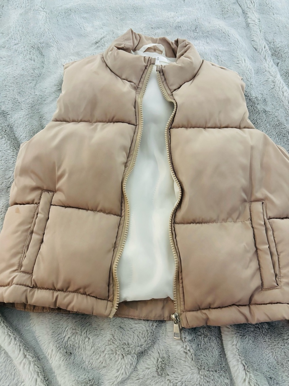 Stella Tweed Neutral Tan Quilted Puffer Vest